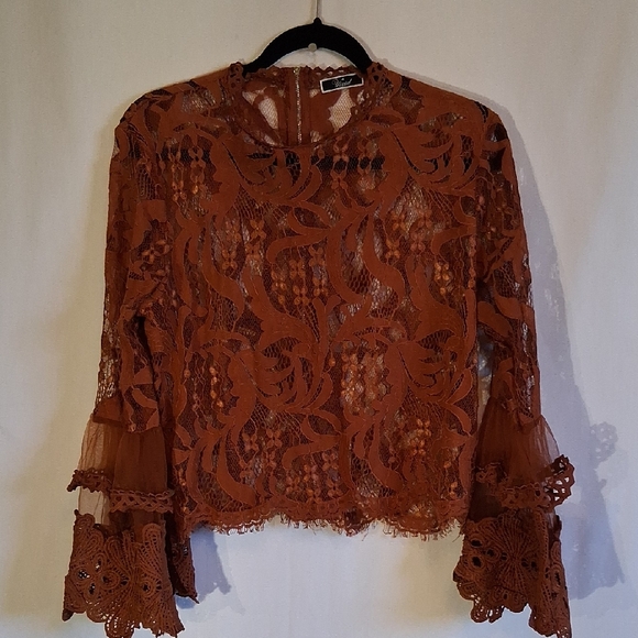 ViVI Rust Lace Blouse - Picture 1 of 6
